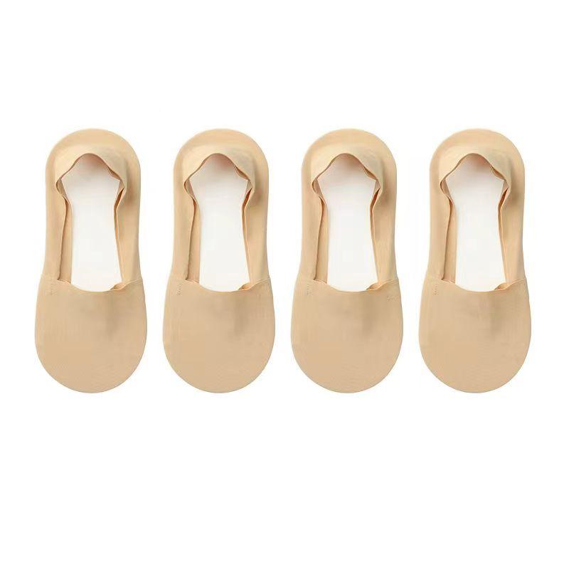 

4 пары женских носков-лодочек с неглубоким носком из искусственного шелка, тонких дышащих силиконовых нескользящих хлопковых носков карамельного цвета One Size