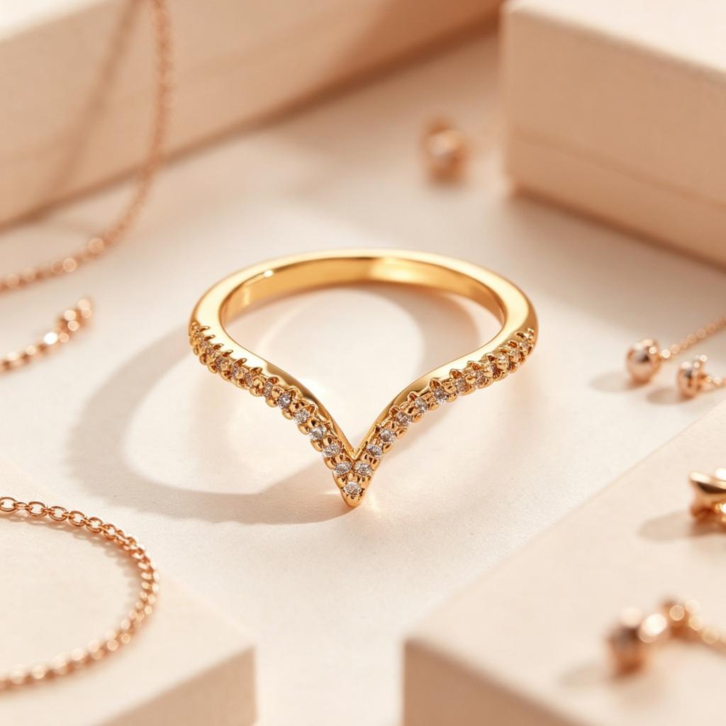 1 Pc Copper Inlaid Zircon V-shaped Ring Women's Simple Fashion Versatile Accessories Ring Daily Wear
