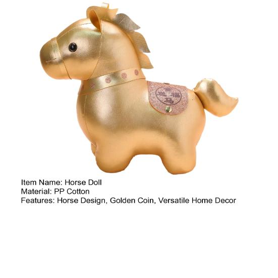 Yousheng Horse Doll Super Soft Short Plush Toy with Golden Coin Pattern Good Luck Symbol Year of Horse Doll Home Decor