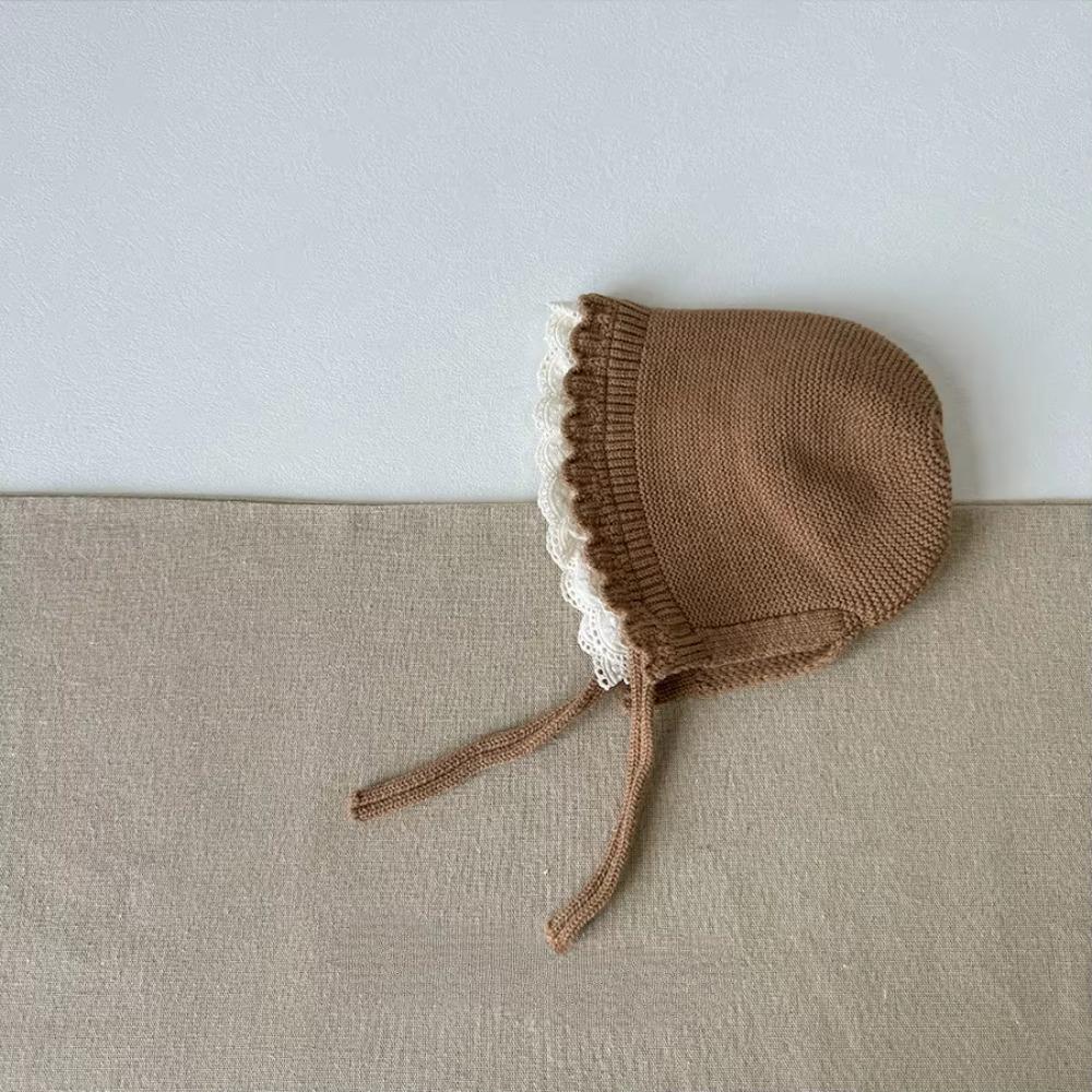 Ruffle Lace Ear Protection Cap Solid Color Knitted Wool Hat New Autumn Winter Cap Boys Girls