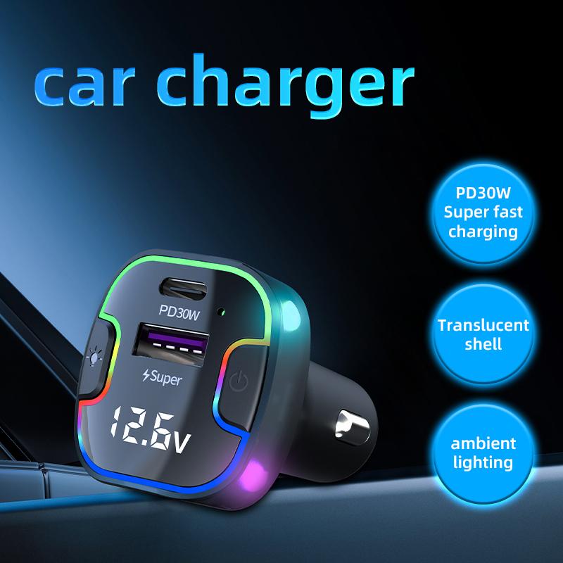 

K7 USB+Type-C Car Charger Phone Fast Charging Adapter Cigarette Lighter with Light