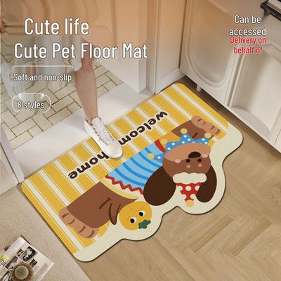 Diatom Mud Bathroom Anti-slip Mat: Quick Dry, Water-Absorbent, Cute Pet Cartoon Design for Toilet and Entrance