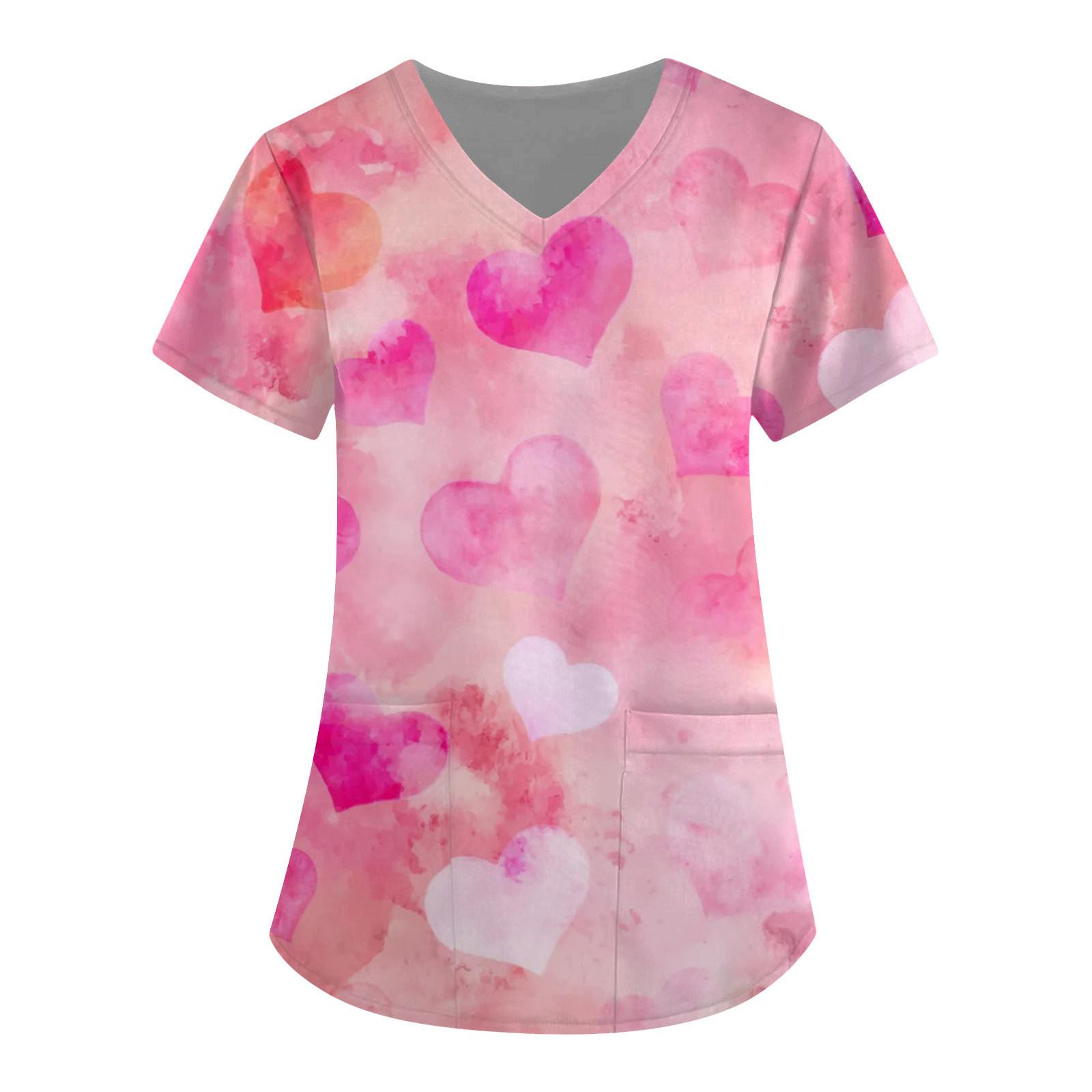 Women s Fashion Print Short-Sleeved V-Neck Tops Nurses  Uniforms XXL