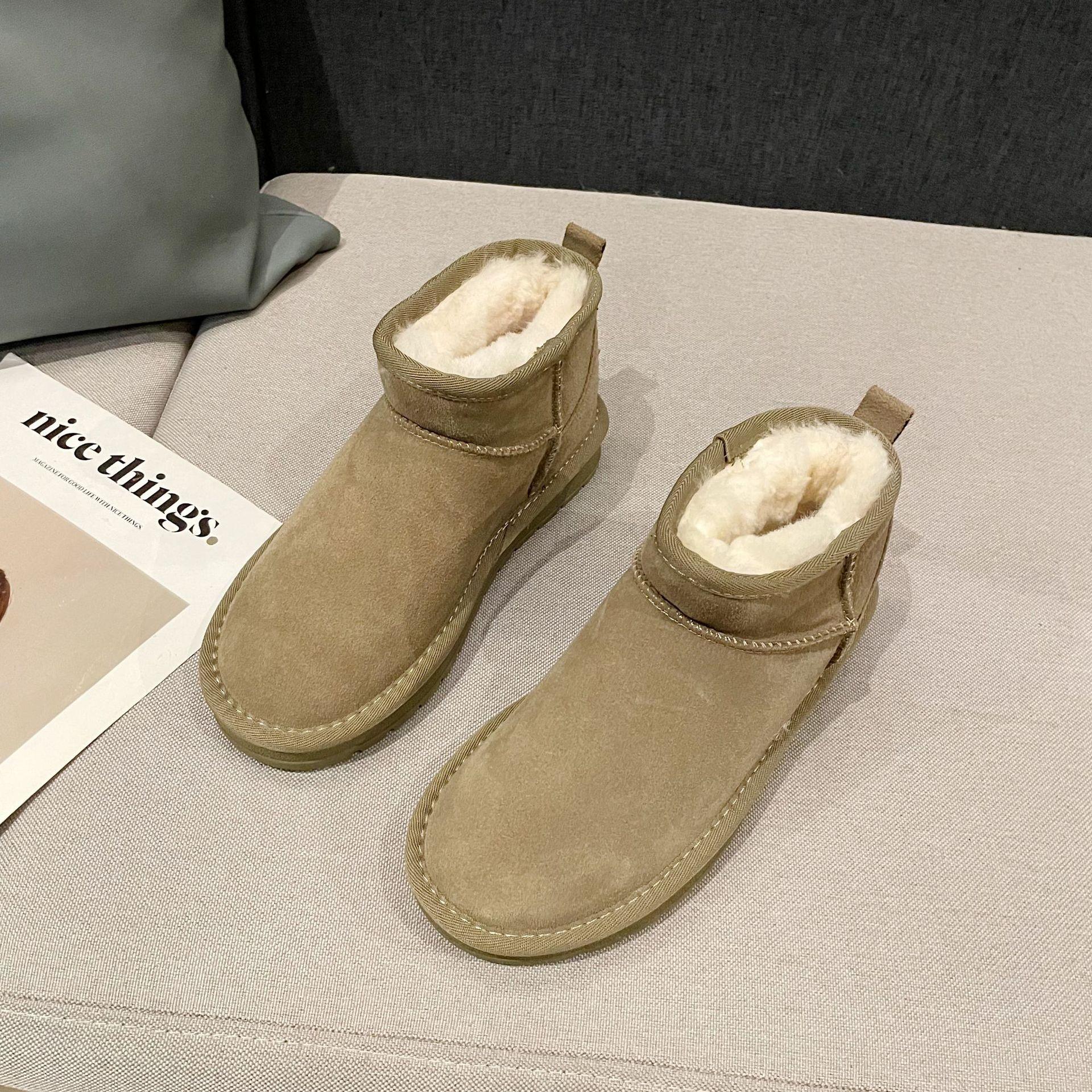 

Зимние меховые низкие зимние сапоги на низком каблуке. Женские короткие сапоги. Теплые кожаные зимние ботинки из толстой шерсти. Хлопковая обувь. 39 коричневый