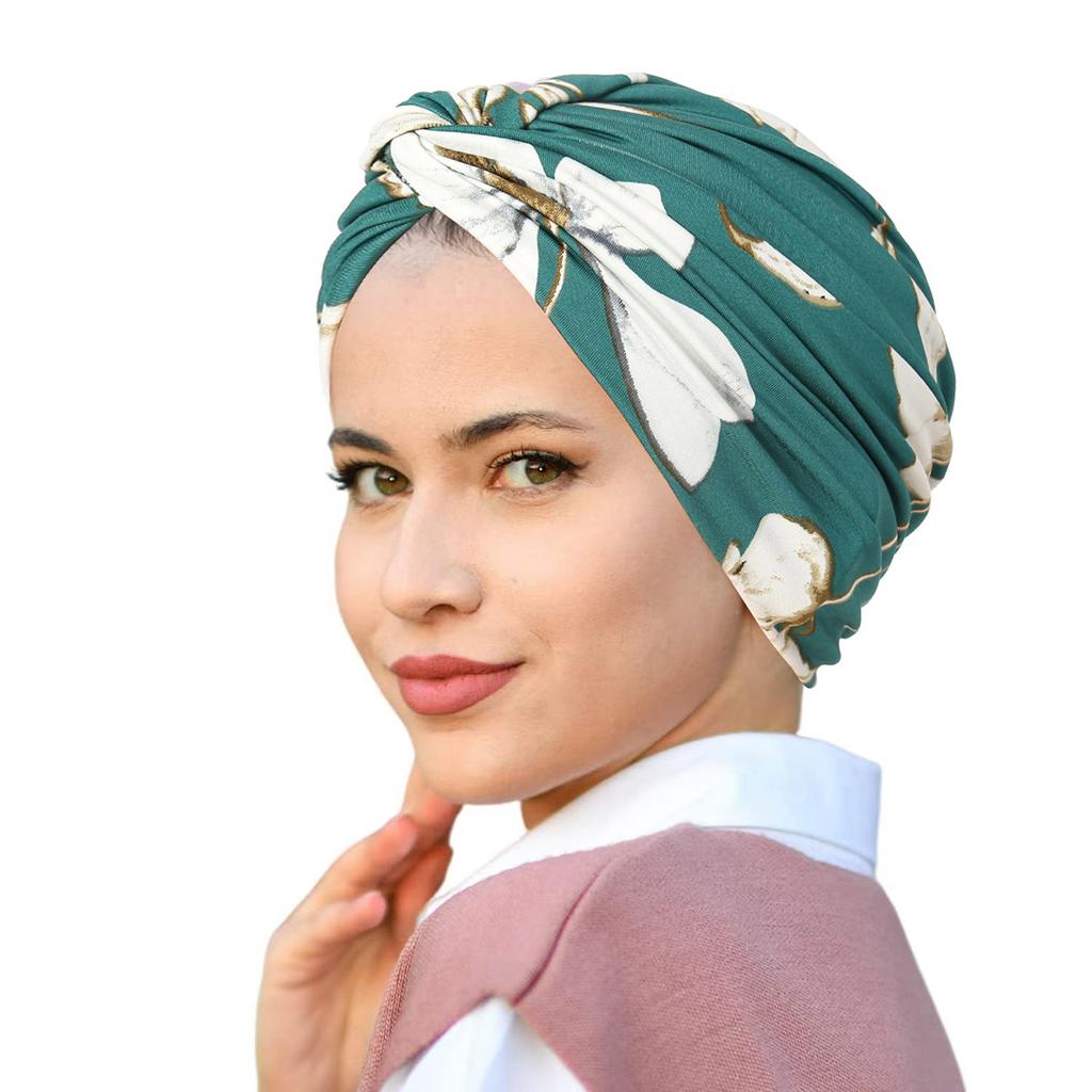 New Indian Hat Twist Knot Floral Print Muslim Women Hijab Chemo Cap Turban Bonnet Strech Femme Headwrap Scarf Hair Loss Headwear