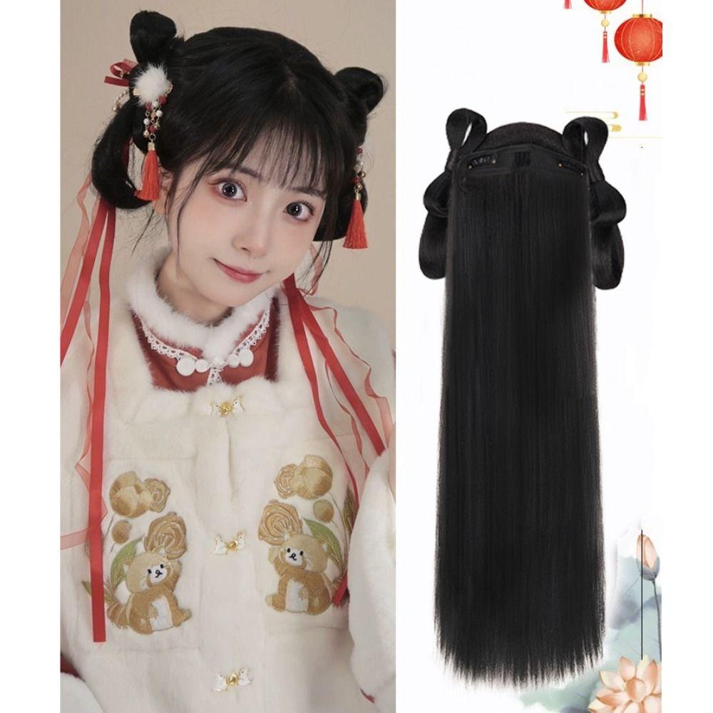 Tocados Vintage Hanfu Peluca Diadema Pelucas Largas Hanfu Cosplay Pelucas Antiguas Chinas Mujeres