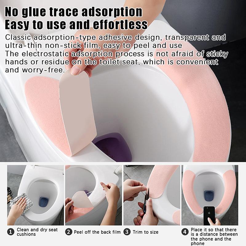 2Pc/Set Universal Toilet Seat Cover Soft Wc Paste Toilet Sticky Seat Pad Washable Bathroom Seat Lid Cover Pad Cushion