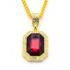 Inlaid Diamond Square Ruby Necklace Hip Hop Men'S Pendant Red Stone Pendant Vintage Jewelry Costume Accessories