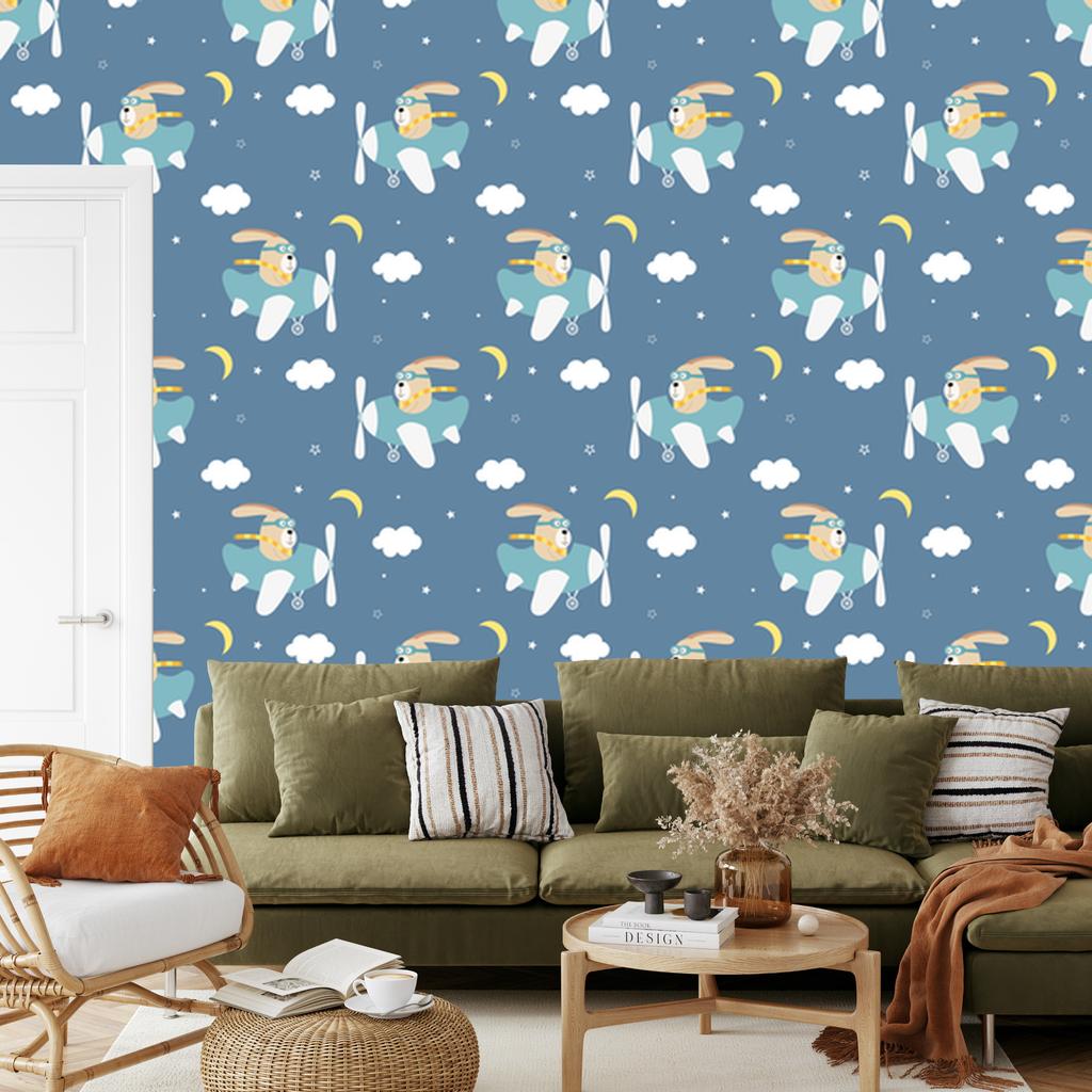 Rabbits In Airplanes Wallpaper for Living Room and Bedroom 50x1000