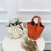 2024 Cowhide Lychee Pattern Vegetable Basket with Gold Hardware and Button - Mother-and-Child Bucket Handbag