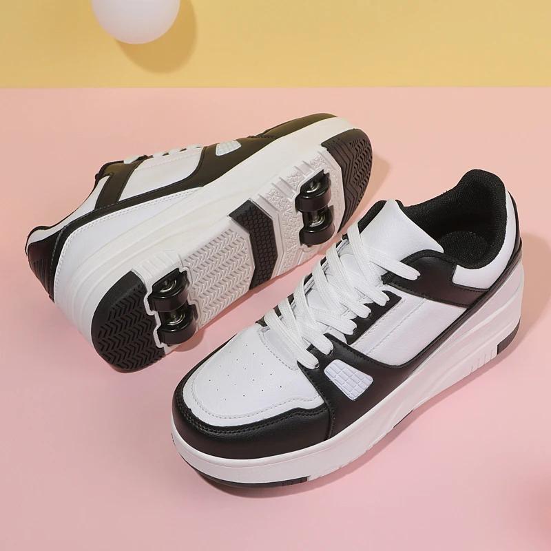 Boacoisa 4-hjuliga Rullskor för Pojkar Flickor Glidbara Krympbara Skolstudenter Hjul Sneakers Gående Fritid Utomhussporter