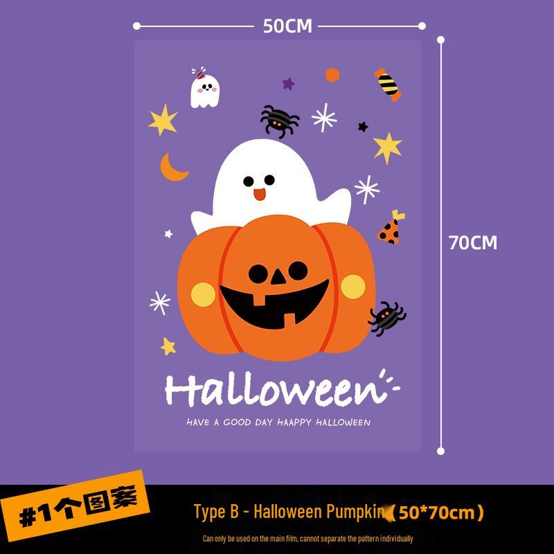 Halloween Pumpkin Decorations Window Clings - Theme Shop Scene Arrangement Glass Stickers