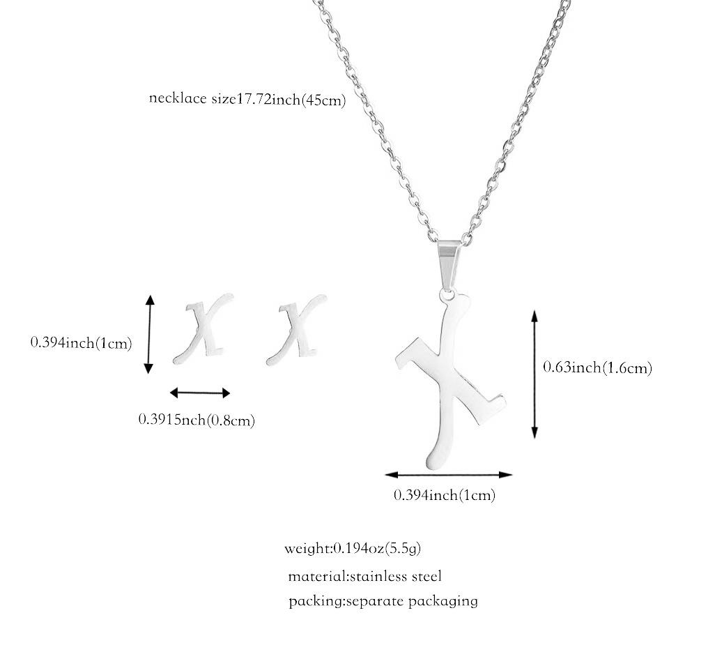Stainless 26 Letter Initial Earring and Necklace Set Tarnish Jewelry Gift