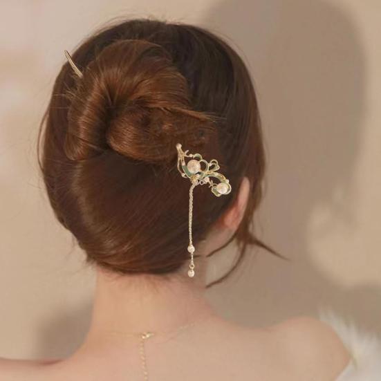Hanfu Hair Stick Chinese Style Floral Women Hairpins Beads Tassel Decor Hair Fork Medium To Thick Hair Bun Accessories