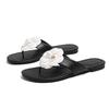Fashion Brand Camellia Flower Slippers Women White Leather Flip Flops Metal Camellia Floral Flat Sandalias Mujer Ladies Outdoor Slides