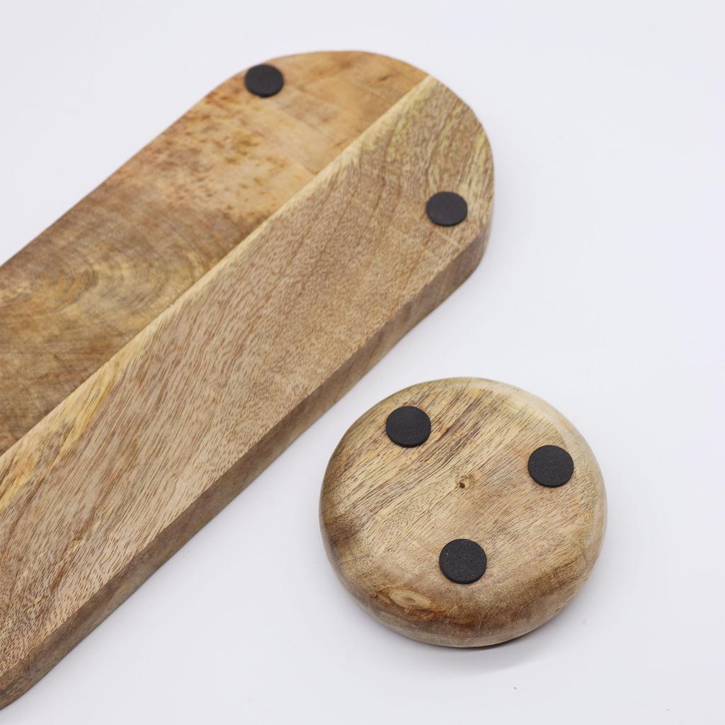 Serving Tray With 3 Ceramic Bowls, Mango Wood