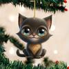 Acrylic Surface Flat Playful Big Eyed Cat Christmas Tree Hanging Pendant