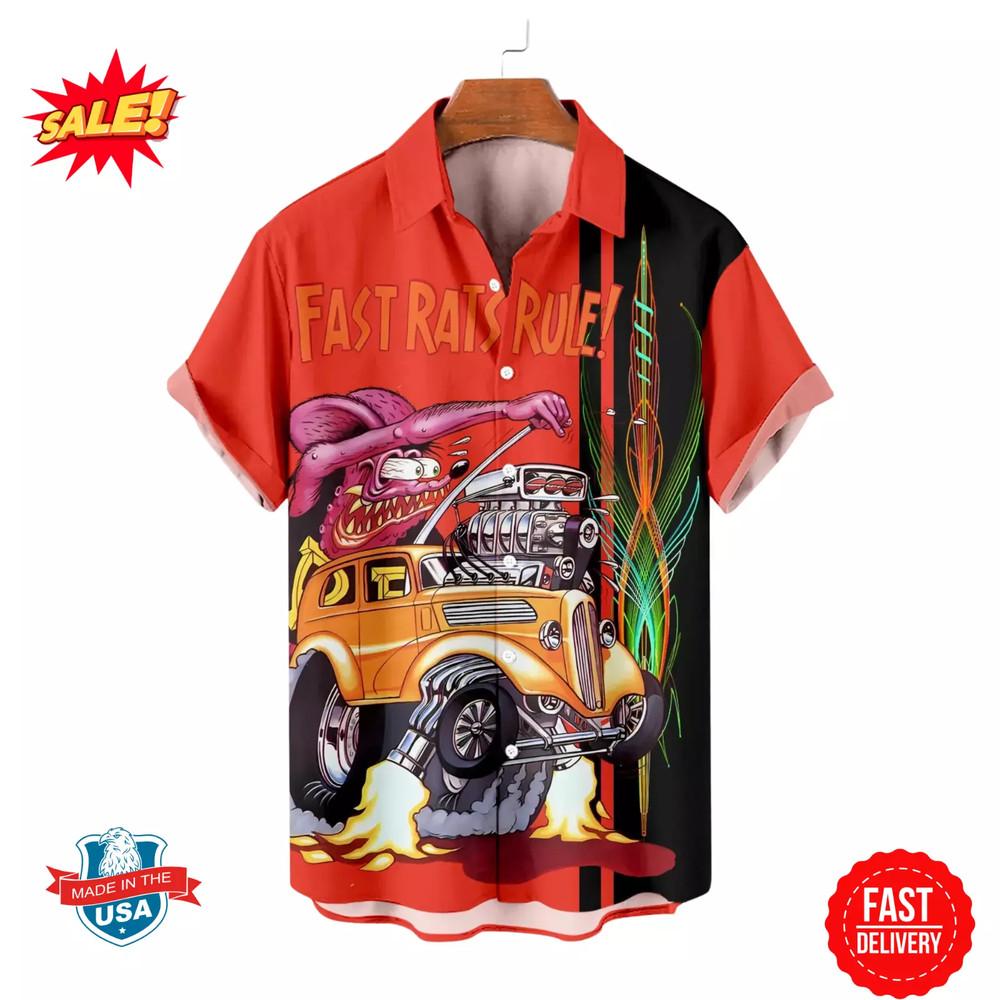 Rat Fink Hawaiian Shirt Classic Hot Rod Cartoon Size S-5XL DO2304 Unisex T-Shirt XXL 1990₽