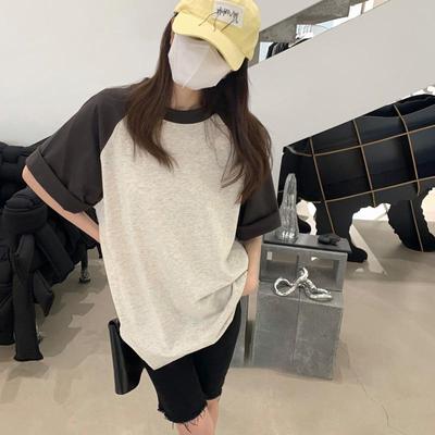 Women's Oversized Color Block Crew Neck Short Sleeve T-shirt