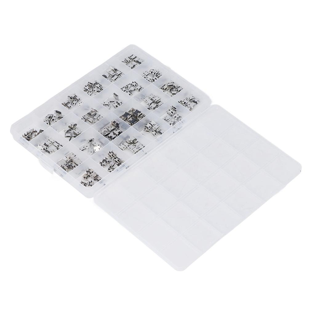 240Pcs Micro USB Socket 24 Types Jack Connector Stainless Steel for Phone Computer