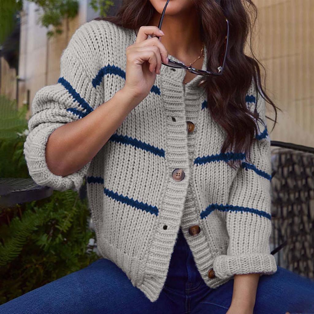 Long-sleeved Sweater for Women 2025 Autumn and Winter New Fashion Striped Loose Knitted Cardigan Jacket Top