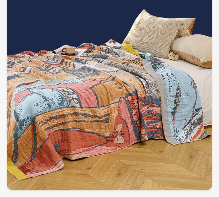 100% Cotton Blanket, Impression Town, Four-Layer Gauze Sheet, Reversible Sheet