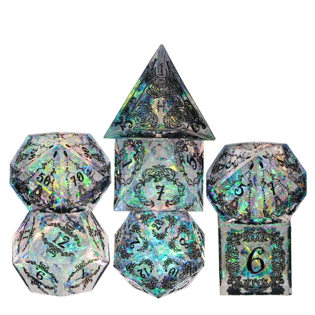 Cusdie Sharp Edges Dice DND Patterned D&D Dice Board Games 7 Handcrafted Polyhedral Dice Set for Role Playing Game Pathfinder