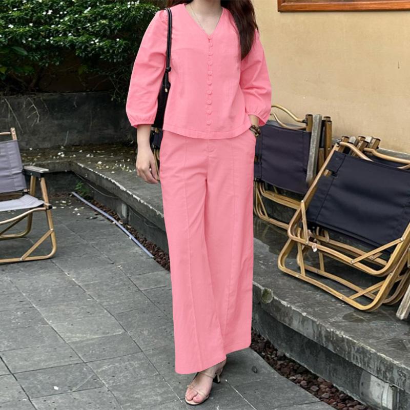 

ZANZEA Женская блузка с длинным рукавом и брюки повседневный комплект из двух частей L