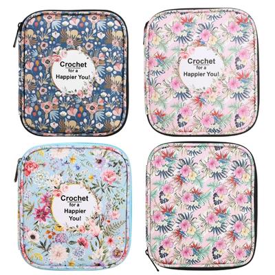 Empty Crochet Hook Case Portable Travel Crochet Storage Bag Organizers Zipper Bag with Web Pocket & Crochet Holder Slots
