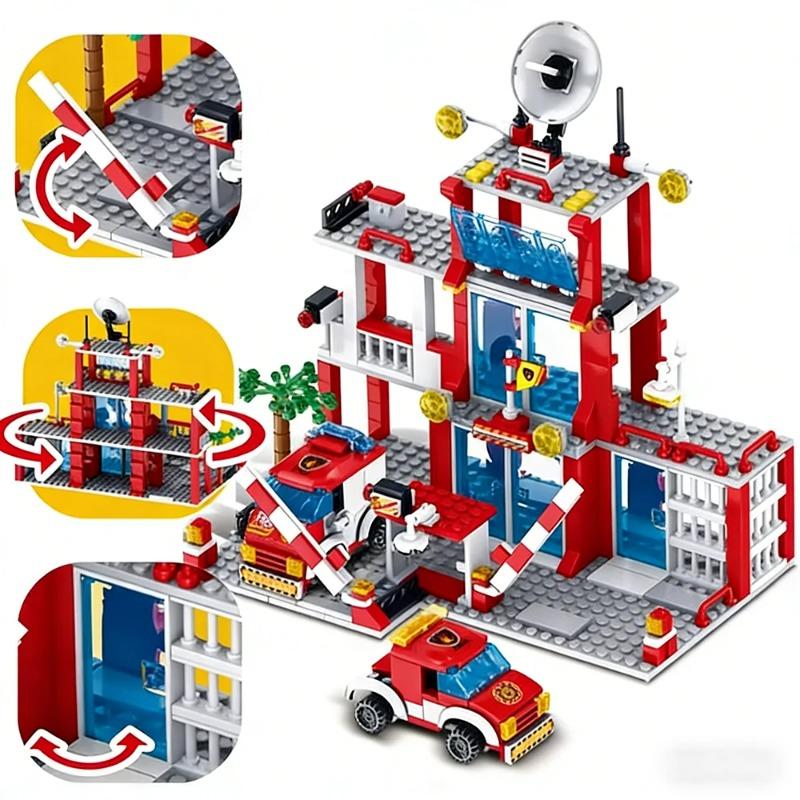 Urban Architecture Building Blocks Police Station Fire Station Fire Truck Building Blocks Toy Christmas Holiday Gift