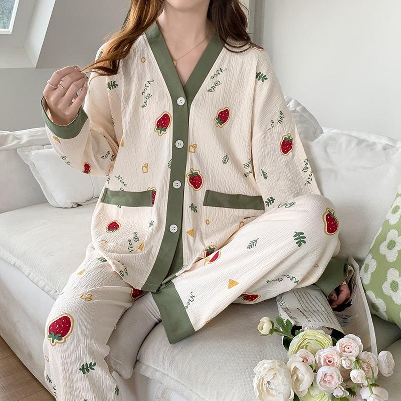 Sexy Autumn Pajamas Women's Long-sleeved Cotton Sleepwear Night Gown Home Clothes Pajamas Lounge Wear Loose Suit Home Service