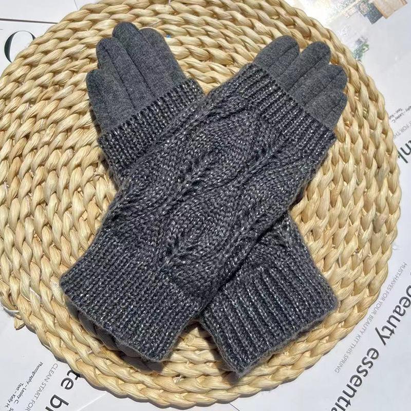 Two-Piece Women'S Gloves, Warm And Cold-Proof Outdoor Travel Touch-Screen Gloves, Non-Pouring Fleece, Double-Mouth Knitted Gloves