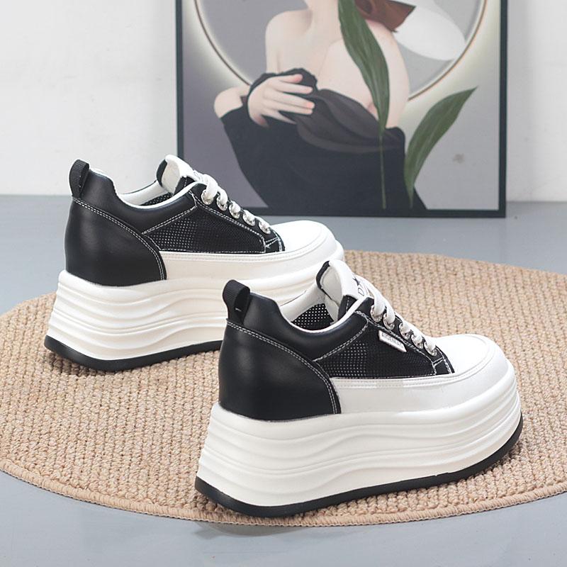 Fashion 8CM Women's Low Cut Breathable Hollow Out Sneakers Summer Fashion Casual Shoes Thick Bottom Lightweight Versatile Plain Color