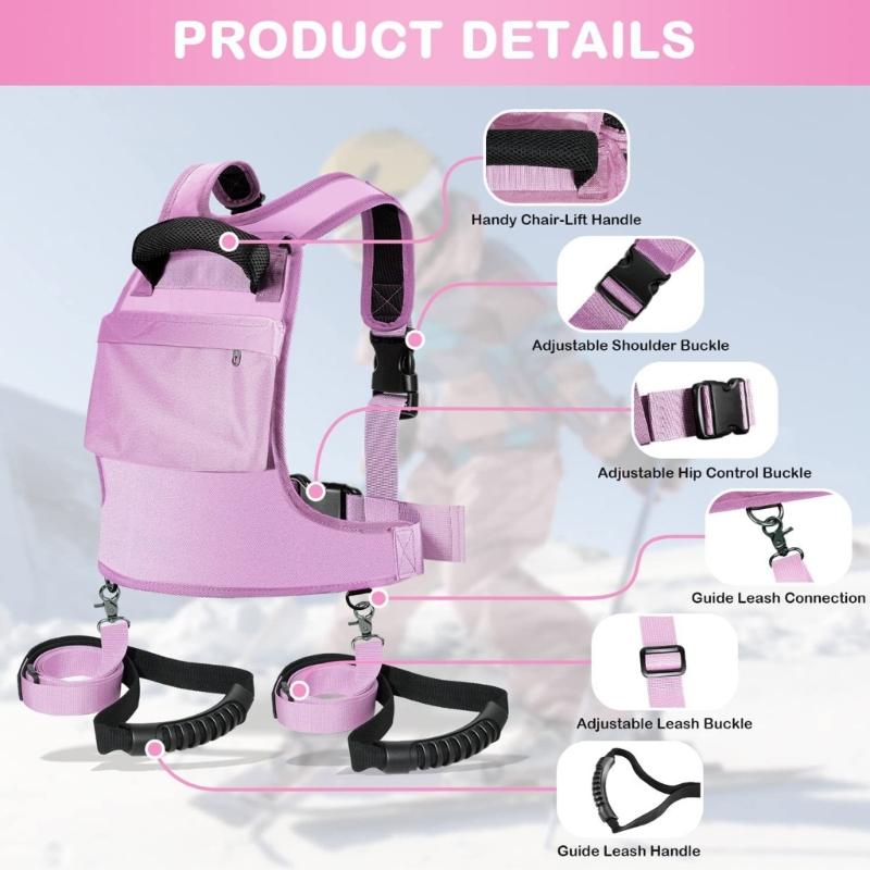 Integrated 15L Backpack Design Ski Training Harness Belt For Kids With Adjustable Straps And Easy Clip System
