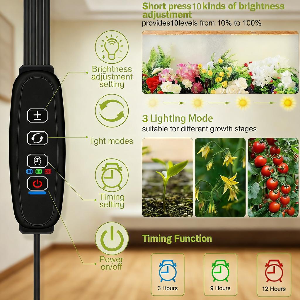 Full Spectrum LED Grow Light, Plant Lights with Auto Cycle Timer & 10 Dimming Options, Perfect for Growth Stages on Indoor Plant