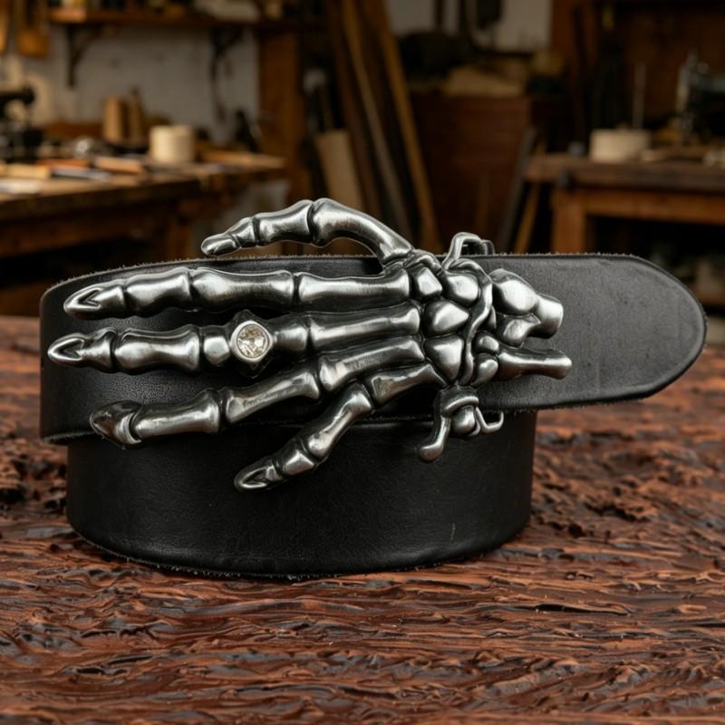 Western Cowboy Skull Hand Rose Embossed Belt Men Women Jeans Dresses