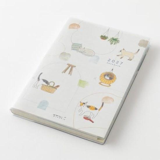 Midori Pocket Dagboek Planner 2027 B6 Wekelijks Beperkte Editie Bladwijzer Kattenpatroon (Begint in januari 2027)