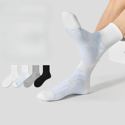 Men's Spring and Autumn Pure Cotton Sweat Absorbing and Deodorizing Sports Basketball Mid Calf Socks