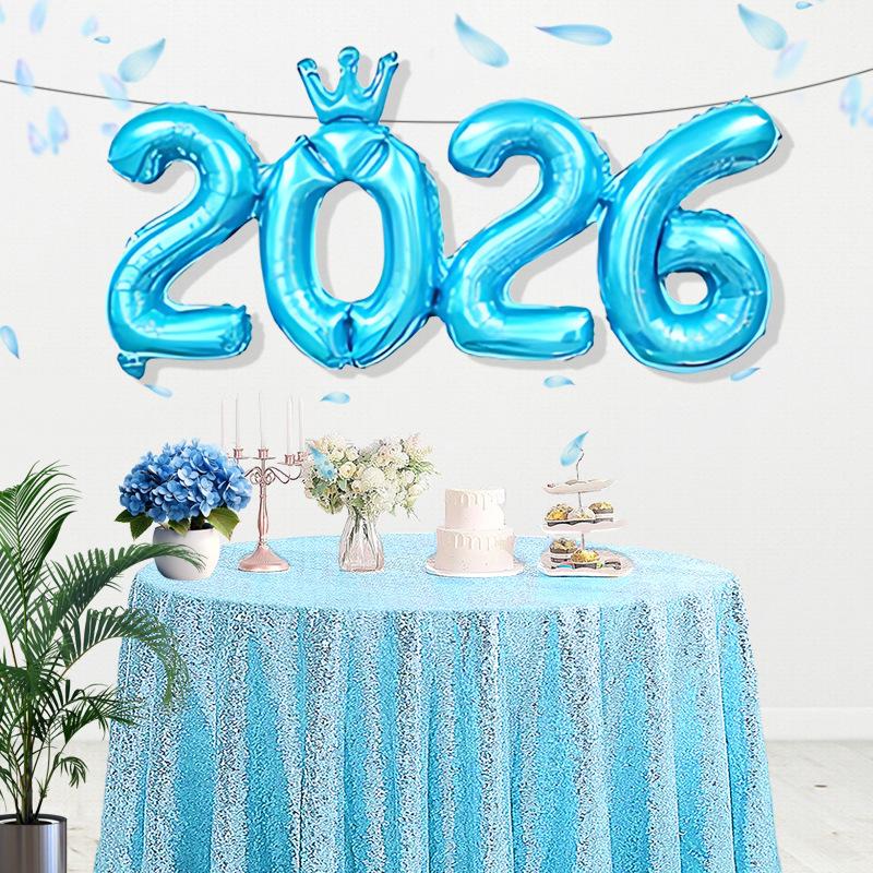 2026 Zlaté fóliové číselné balóny s korunou na rok 2026 Nový rok, Štedrý večer, Festival, Párty potreby, Dekorácie, Vianočná domáca dekorácia