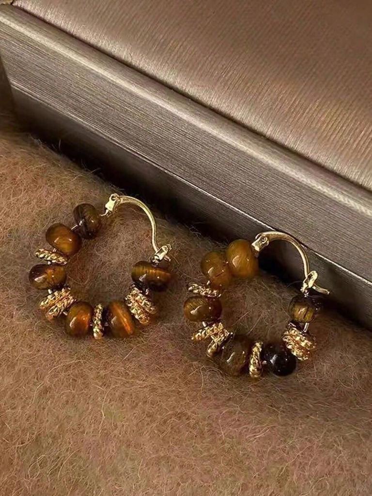 Vintage New Chinese Style Colorful Beaded Earrings, 2023 New Unique High-End Elegant Ear Clips (Note: Bead Colors Are Random)
