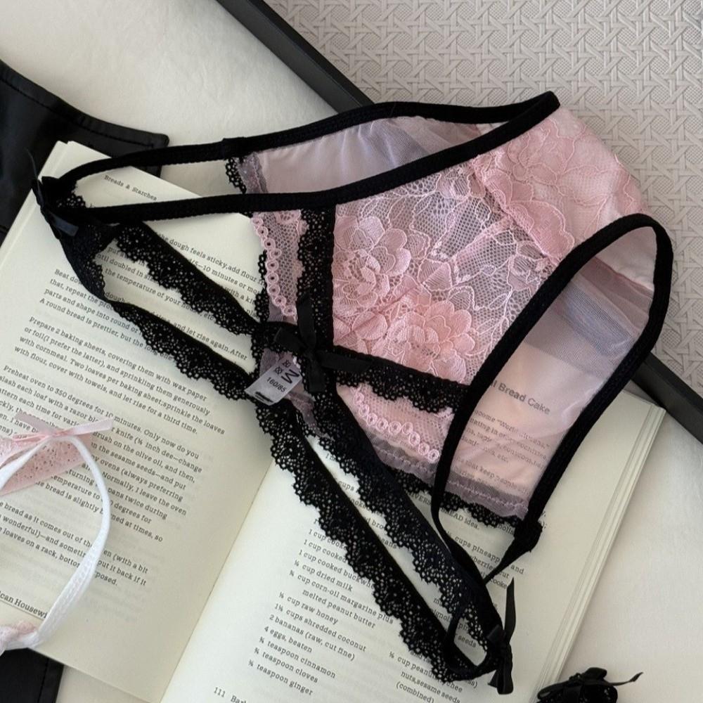 Transparent French Style Briefs Bow Lace Mesh Briefs Fashion Lace Flower Panties  Lady