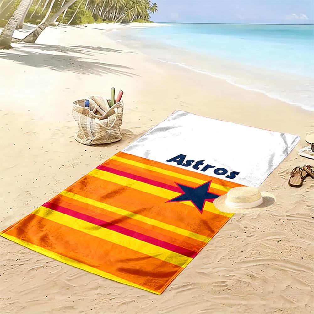 Astros Star with Orange Stripes Design Patterned beach towel quick dry perfect for travel outdoor sports jogging the beach and swimming