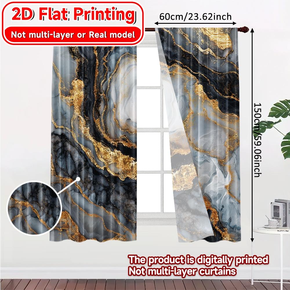 Flat Printing Golden Veins Popular Curtains Drapes Versatile Durable Polyester All Perfect Set Of 2 Made