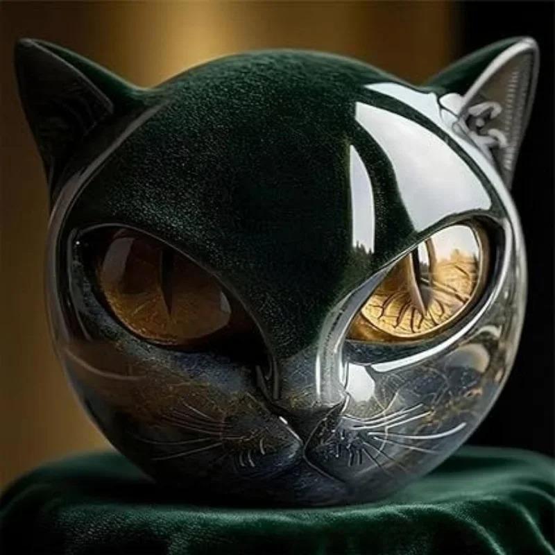 8cm Halloween Purrfect Ball Mini Kitten Stone Ornament Black Cat Carving Elegant Home Decoration Gift For Cat Enthusiasts Men Women