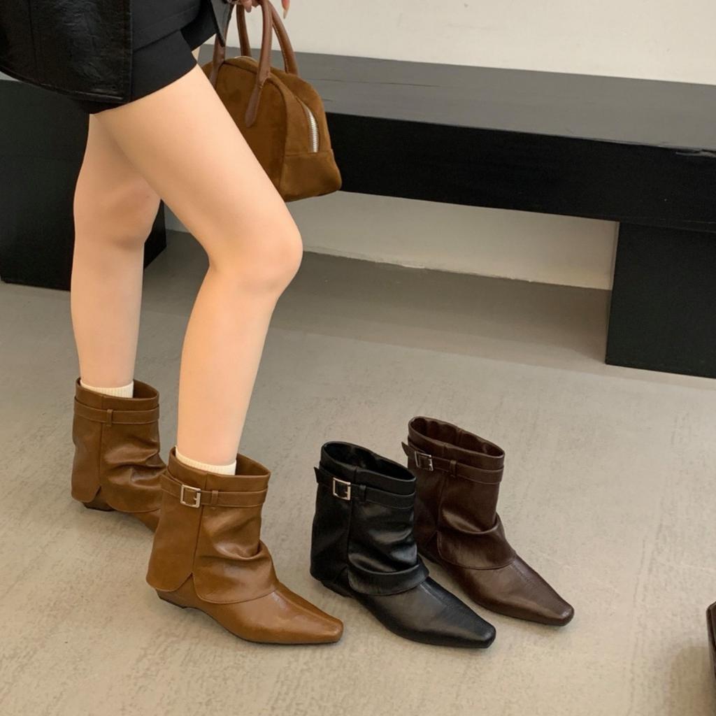 European and American sexy small square trouser boots women's square and 2025 autumn and winter fried street low-heeled sleeve short boots