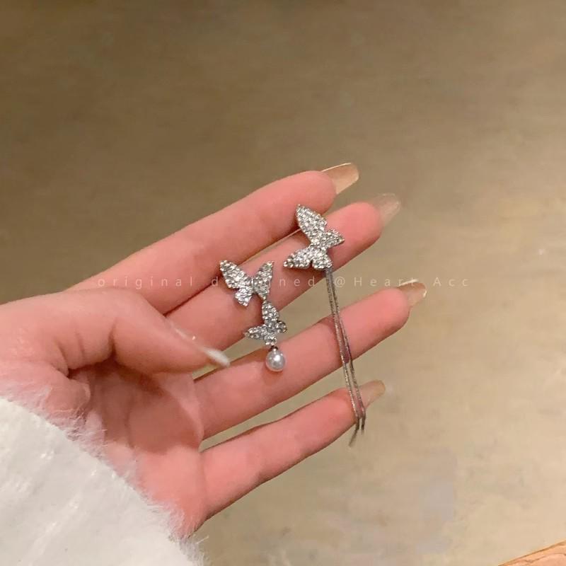 Unique 925 Silver Butterfly Zircon Pearl Stud Earrings for Women - High-End Fashion Jewelry