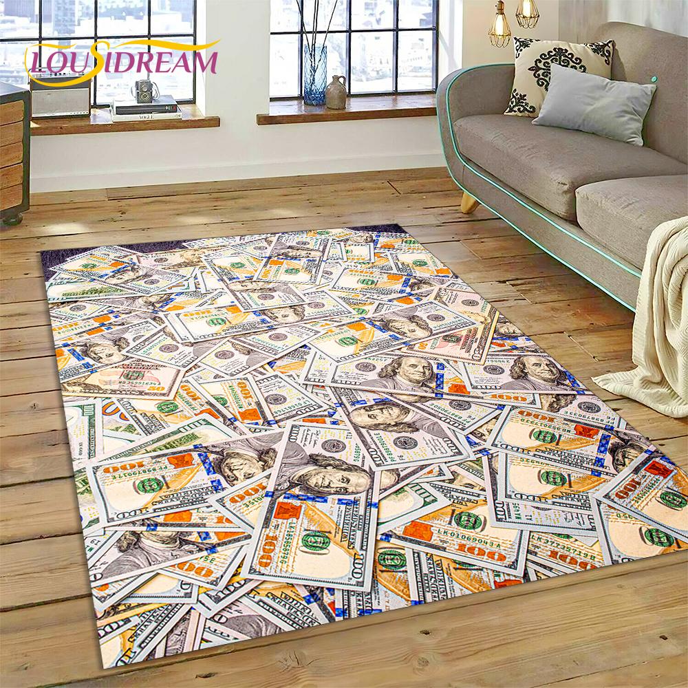 3D Rich Dollar Euro Pound Money Cartoon Carpet Rug for Bedroom Living Room Home Sofa Decoration,Children Large Decor Floor Mat
