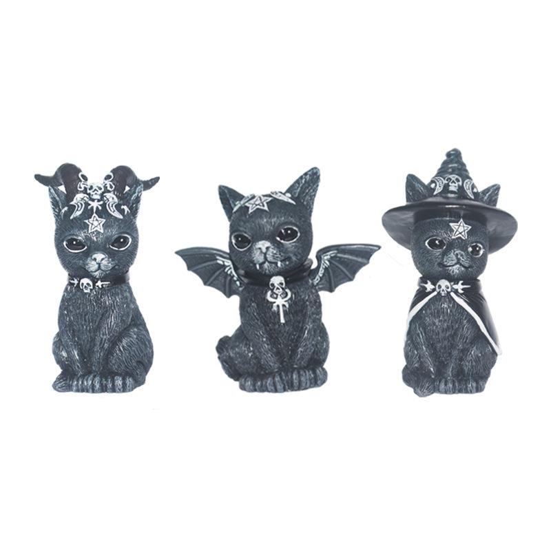 Halloween Magic Kitten Resin Ornaments: Animal Sculptures for Tabletop Decorations