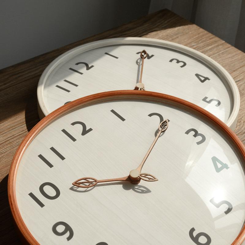 12inch Ultra-Quiet Wooden Wall Clock Nordic Style Simple Home Bedroom Leaf Pocket Watch for Living Room Wooden Wall Clocks