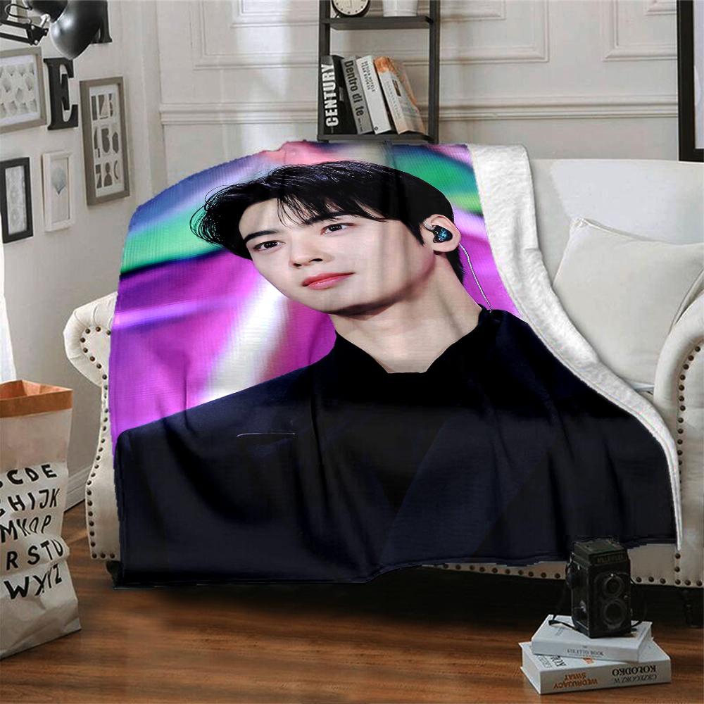 1Pc Cha Eun-woo Print Blanket Soft Comfortable Polyester Throw All Seasons Use Bedroom Office Outdoor Christmas Gift Choice Portrait Photo Print Print